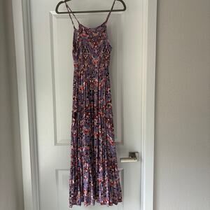 Abel The Label Anthropologie Tiered Purple Boho Smocked Maxi Dress Size M EUC